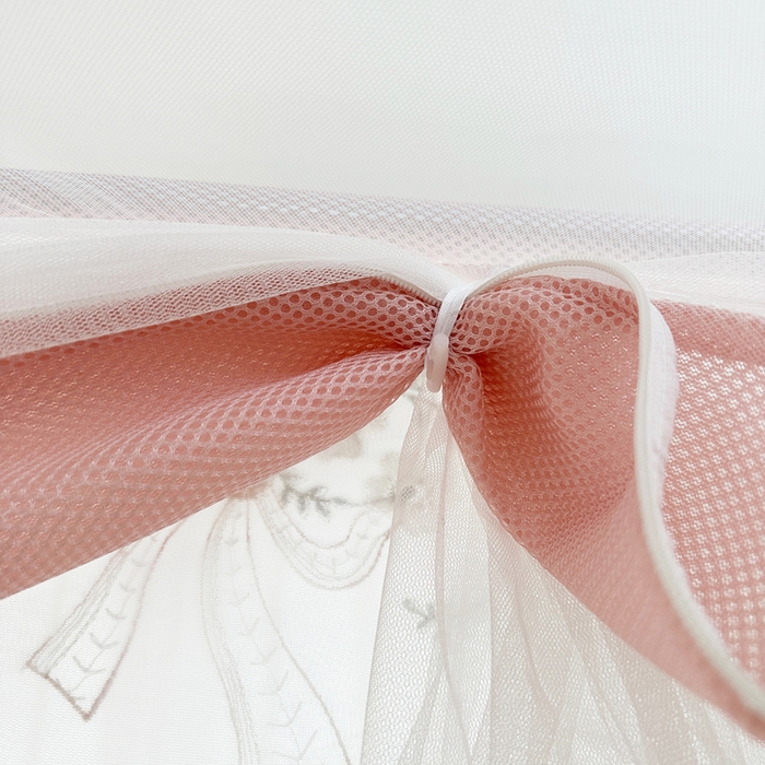 91家纺网 家纺一手货源 找家纺 2025新款双层花边全包围床笠款三开门蚊帐-幽梦星辰 藕玉