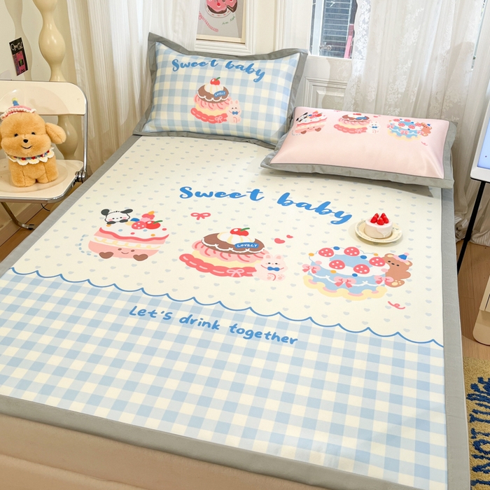 91家纺网 家纺一手货源 找家纺 柒月 2025新款大版数码印花碳光冰丝席 蛋糕派对