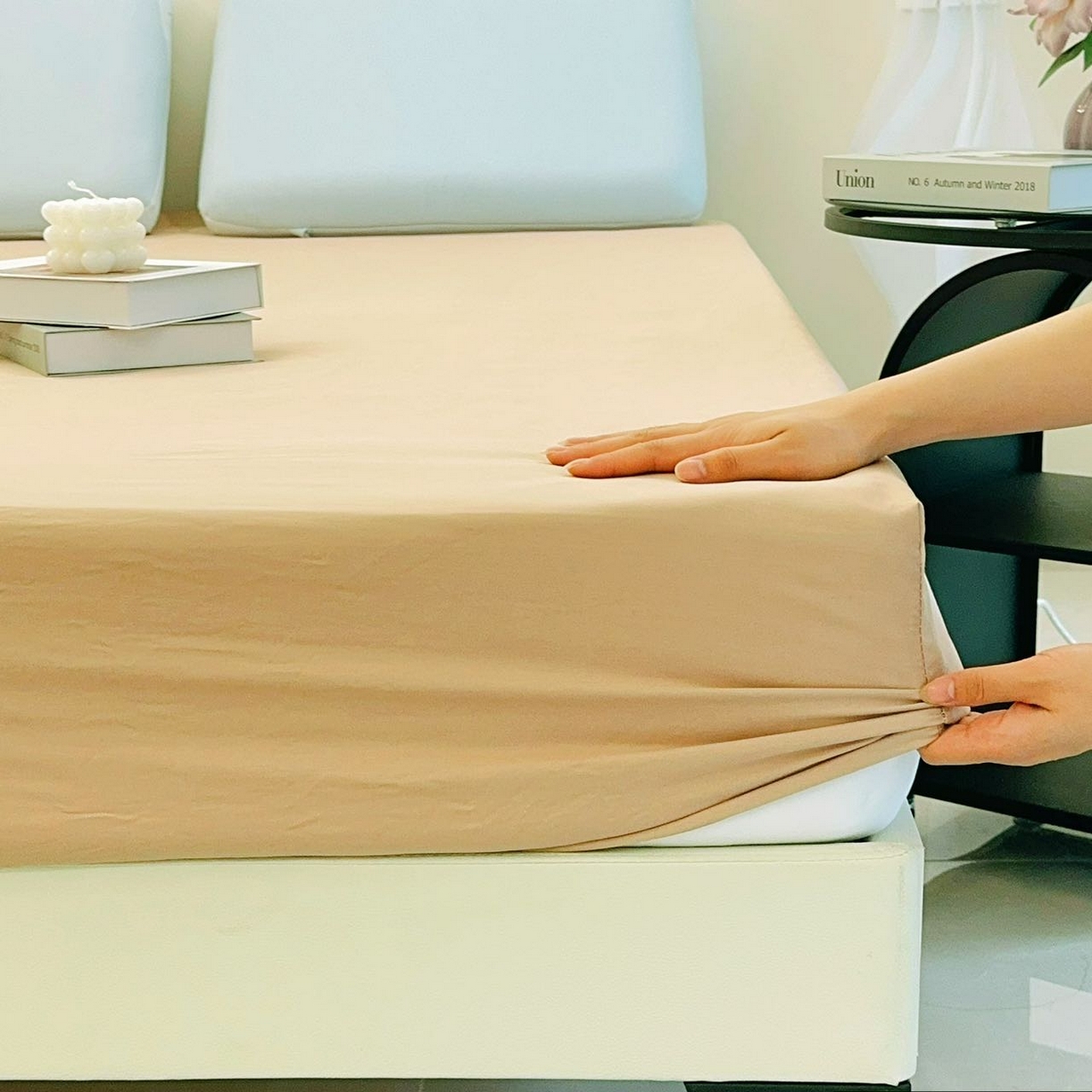 91家纺网 家纺一手货源 找家纺 兜米家居 2025新款纯色全棉床笠 伯爵姜茶