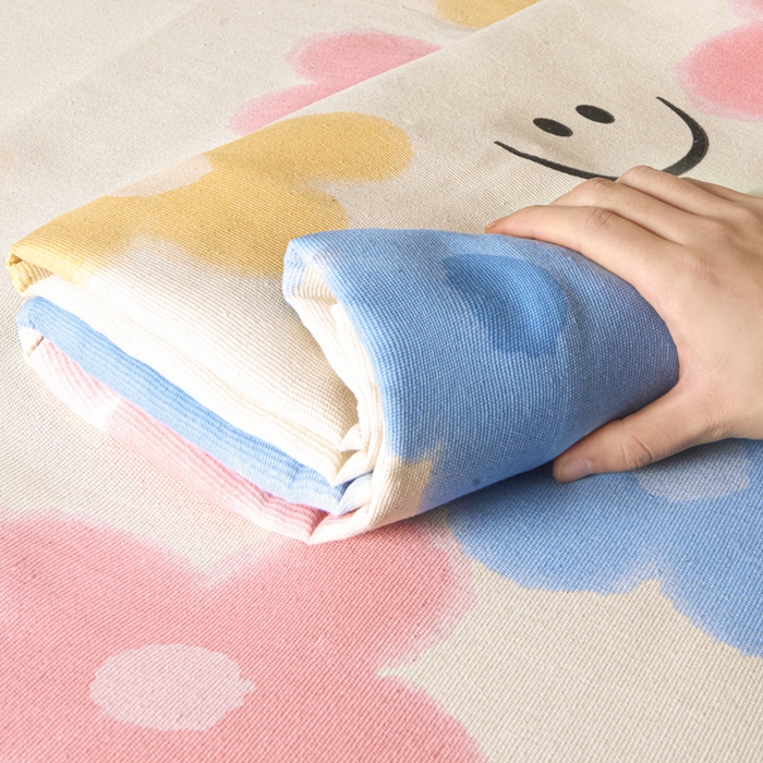 91家纺网 家纺一手货源 找家纺 绒艺席业 2025新款简约原棉印花老粗布床单 笑脸