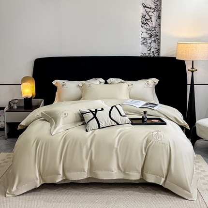 91家纺网 家纺一手货源 找家纺 沃尔居 2025新款亲肤舒适全棉纯棉绣花系列四件套 萨尔夫人-奶茶色