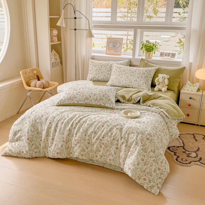 91家纺网 家纺一手货源 找家纺 2025新款40s全棉双层纱圆角吊边款四件套 仙女兔