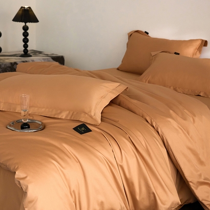 91家纺网 家纺一手货源 找家纺 梧桐树 2025新款60s长绒棉全棉纯色双拼系列单被套 单被套 纯色落日桔