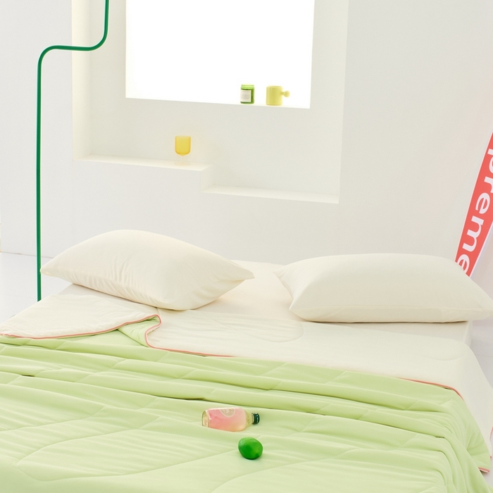 91家纺网 家纺一手货源 找家纺 LADYCOCO可可家居 2025新款多巴胺色系凉感夏被 萌芽（浅绿+牙白）