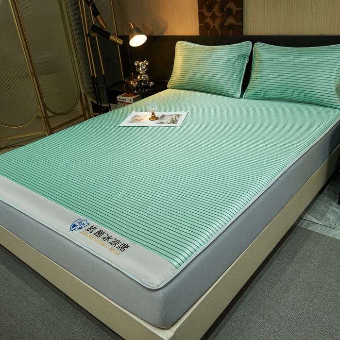 91家纺网 家纺一手货源 找家纺 小萌虎 2025新款碳光抗菌冰丝凉席床笠 水云间-绿