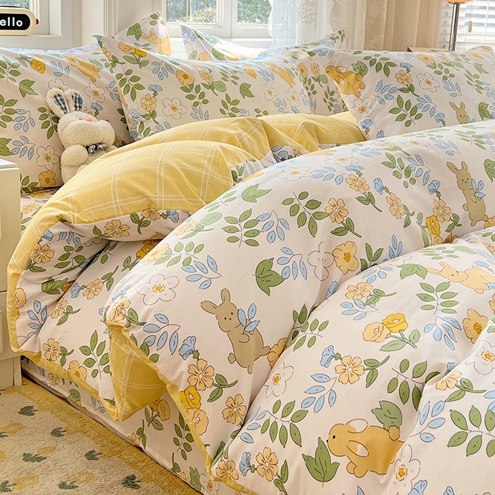 91家纺网 家纺一手货源 找家纺 世爵 2025新款全棉印花小清新单品系列-单被套 云萌小兔