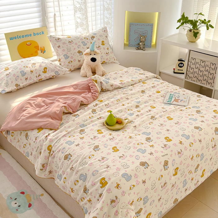 91家纺网 家纺一手货源 找家纺 星巴k家纺 2025新款A类水洗双层纱大豆纤维夏被夏凉被空调被 萌宠派对