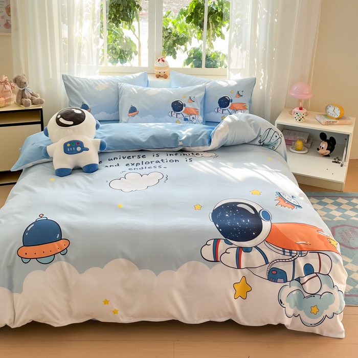 91家纺网 家纺一手货源 找家纺 博雅 2025新款纯棉宇航员四件套 飞船宇航员