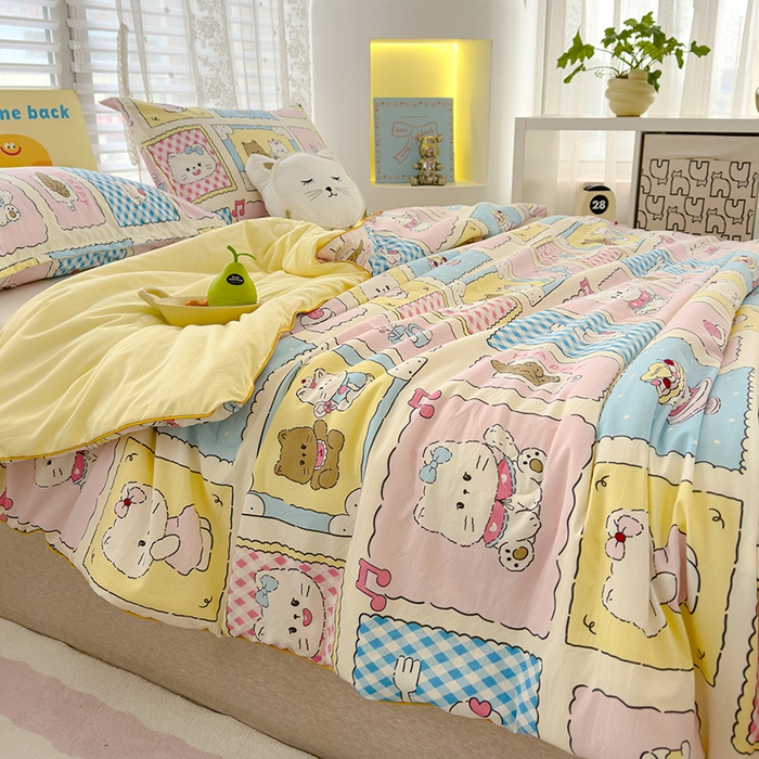 91家纺网 家纺一手货源 找家纺 星巴k家纺 2025新款A类水洗双层纱大豆纤维夏被夏凉被空调被 可爱猫咪