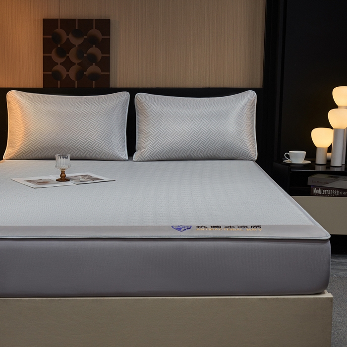 91家纺网 家纺一手货源 找家纺 小萌虎 2025新款碳光抗菌冰丝凉席床笠 饼干花-灰