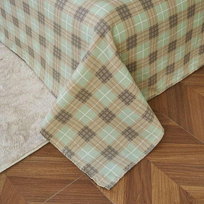 91家纺网 家纺一手货源 找家纺 绒艺席业 2025新款简约原棉印花老粗布床单 简兮绿