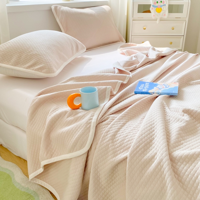 91家纺网 家纺一手货源 找家纺 来菲毛毯 2025新款全棉针织全面盖毯床单夏被被子被芯 菱间咖