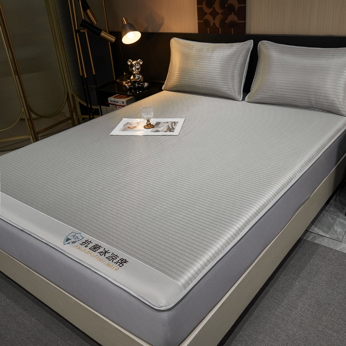 91家纺网 家纺一手货源 找家纺 小萌虎 2025新款碳光抗菌冰丝凉席床笠 水云间-灰