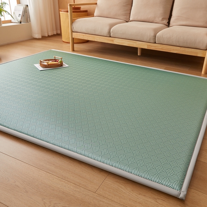 91家纺网 家纺一手货源 找家纺 2025新款包边工艺凉感冰藤地铺睡垫系列凉席地垫 冰丝饼干绿