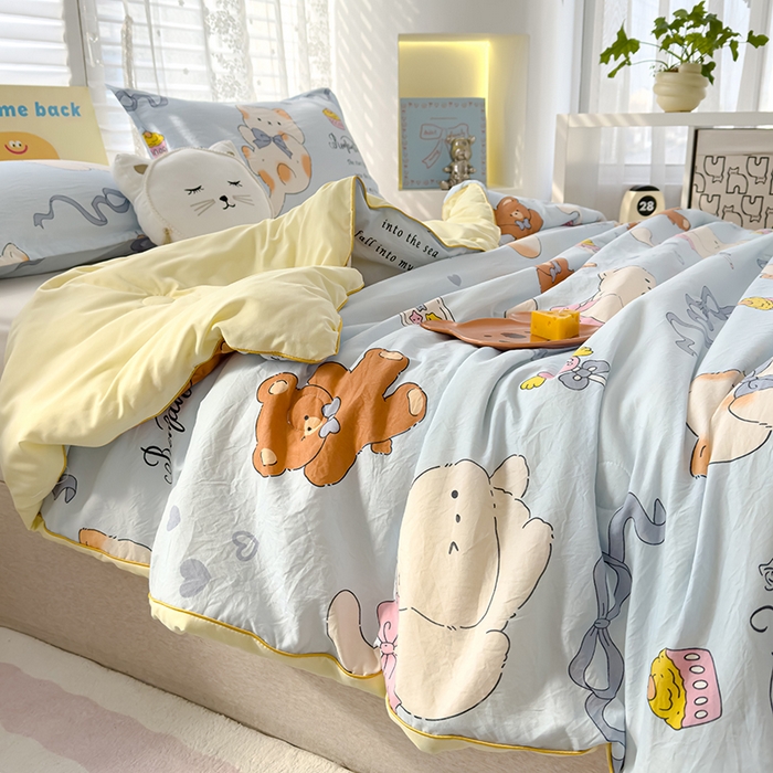 91家纺网 家纺一手货源 找家纺 星巴k家纺 2025新款A类水洗双层纱大豆纤维夏被夏凉被空调被 猫咪物语