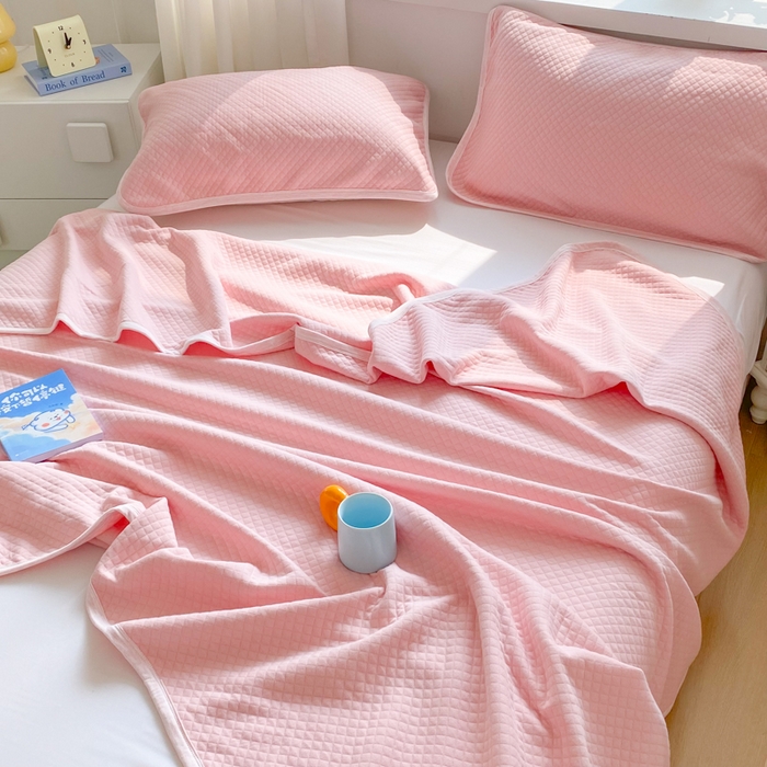 91家纺网 家纺一手货源 找家纺 来菲毛毯 2025新款全棉针织全面盖毯床单夏被被子被芯 菱梦粉