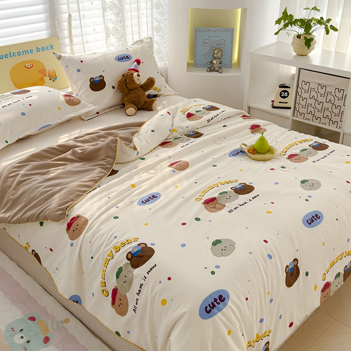 91家纺网 家纺一手货源 找家纺 星巴k家纺 2025新款A类水洗双层纱大豆纤维夏被夏凉被空调被 复古小熊