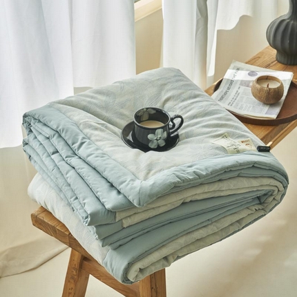 寐绸家纺 2025新款纯棉水洗棉三层暗香提花大豆纤维夏被四件套 暗香-浅蓝