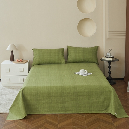 绒艺席业 2025新款简约原棉印花老粗布床单 绿川