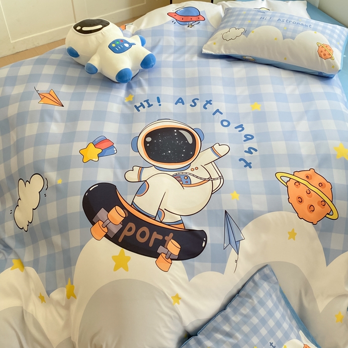 91家纺网 家纺一手货源 找家纺 博雅 2025新款纯棉宇航员四件套 滑板宇航员