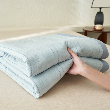寐绸家纺 2025新款纯棉水洗棉三层密点纹提花大豆纤维夏被四件套 密点夏被-浅蓝