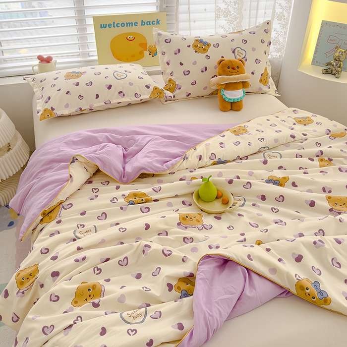 91家纺网 家纺一手货源 找家纺 星巴k家纺 2025新款A类水洗双层纱大豆纤维夏被夏凉被空调被 豹纹小熊