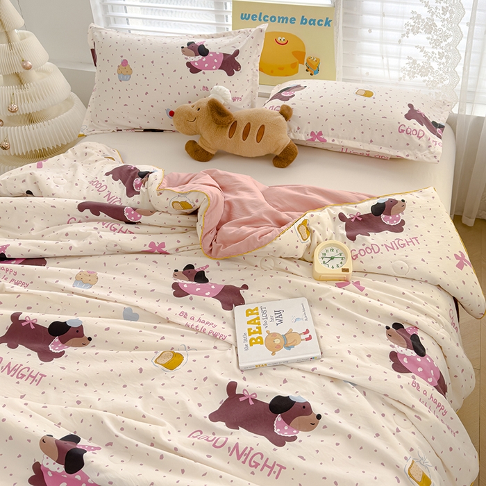 91家纺网 家纺一手货源 找家纺 星巴k家纺 2025新款A类水洗双层纱大豆纤维夏被夏凉被空调被 腊肠狗