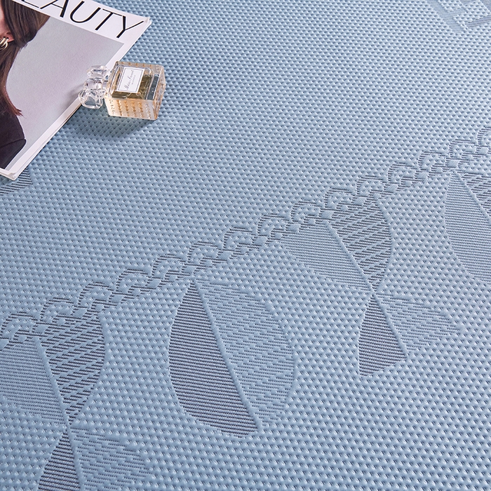 91家纺网 家纺一手货源 找家纺 梵克保罗 2025新款7A抗菌母婴级纯乙纶PE刺绣凉感丝豆豆席 叶子-蓝