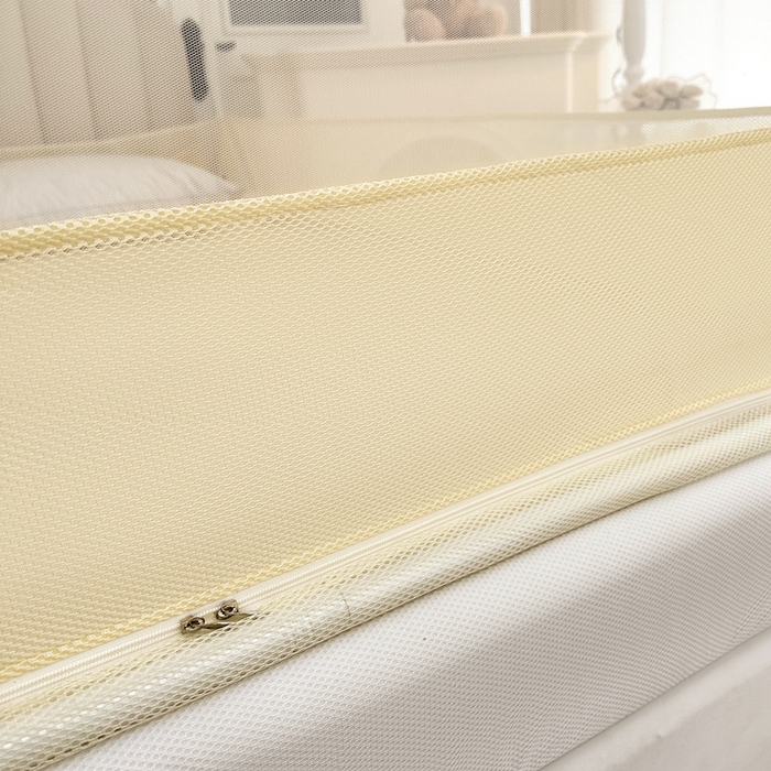 91家纺网 家纺一手货源 找家纺 2025新款双层花边全包围床笠款三开门蚊帐-幽梦星辰 奶黄