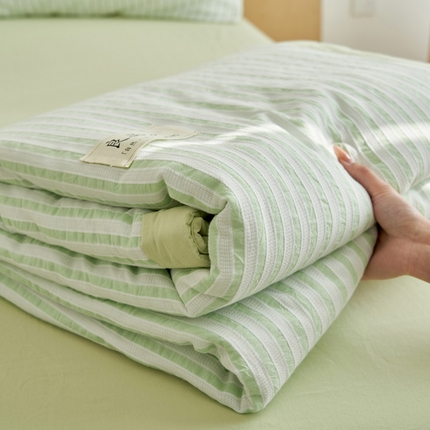 91家纺网 家纺一手货源 找家纺 （总）寐绸家纺 2025新款纯棉水洗棉简约条纹提花大豆纤维夏被四件套