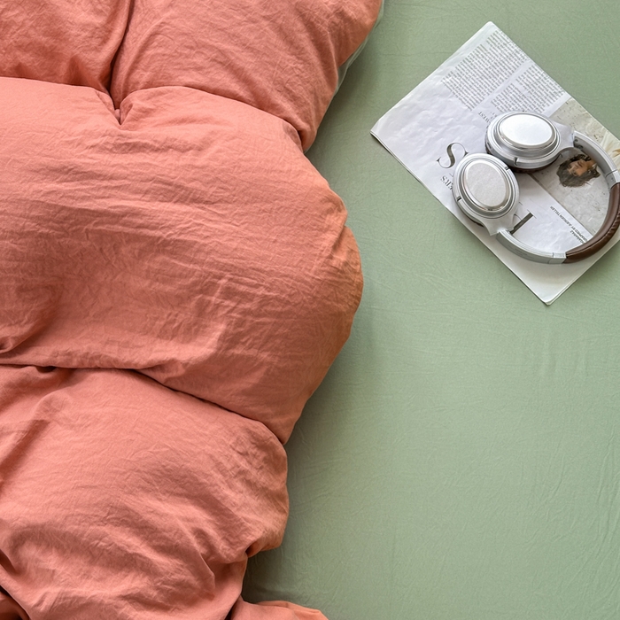 91家纺网 家纺一手货源 找家纺 （总）冕悠家纺 2025新款A类105克超柔褶皱水洗棉拼色四件套