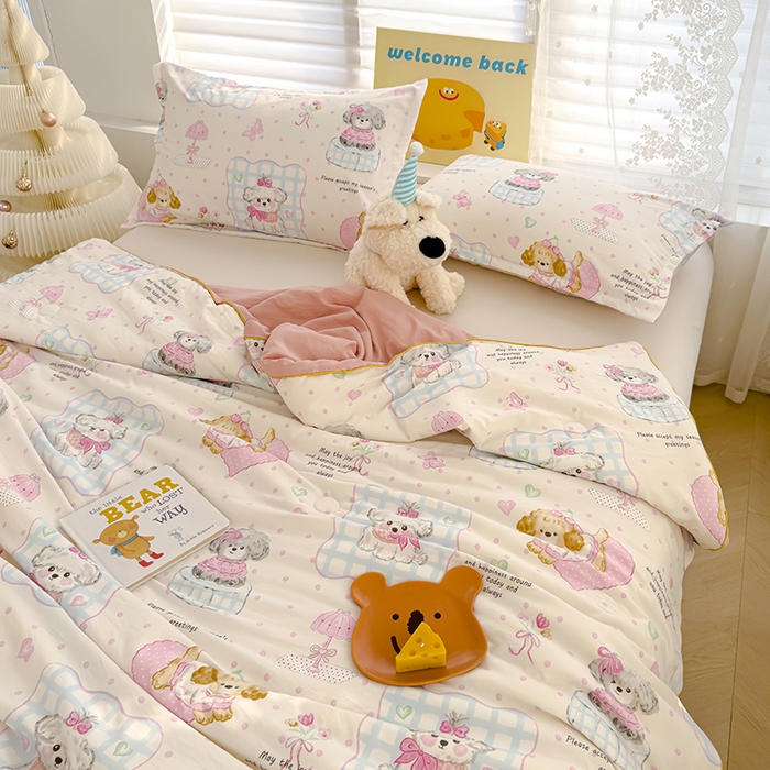 91家纺网 家纺一手货源 找家纺 星巴k家纺 2025新款A类水洗双层纱大豆纤维夏被夏凉被空调被 狗狗派对