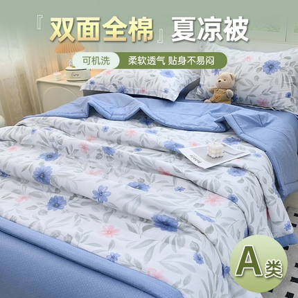 湘雪 2025新款双面全棉印花夏被可机洗小清新纯棉夏凉被薄被芯空调被子 花叶情深