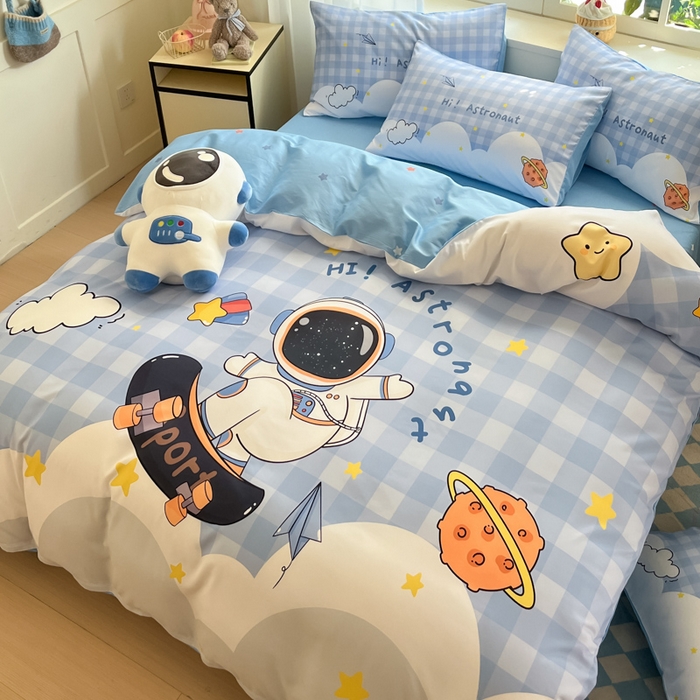 91家纺网 家纺一手货源 找家纺 博雅 2025新款纯棉宇航员四件套 滑板宇航员