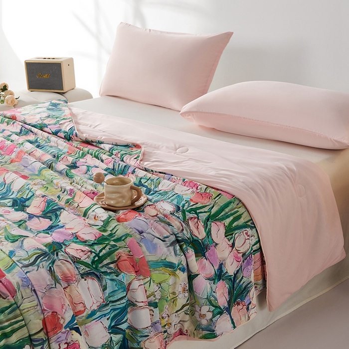 91家纺网 家纺一手货源 找家纺 缔锦家纺 2025新款凉感丝印花夏被 田园拾趣