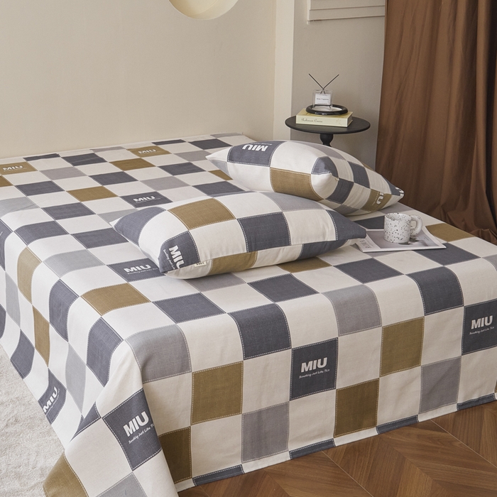 91家纺网 家纺一手货源 找家纺 绒艺席业 2025新款简约原棉印花老粗布床单 miu蓝白格