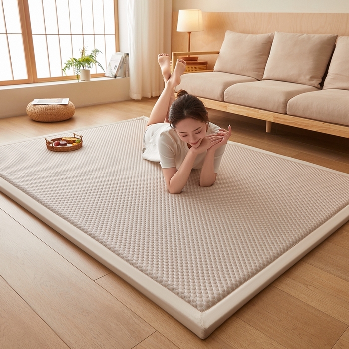 91家纺网 家纺一手货源 找家纺 2025新款包边工艺凉感冰藤地铺睡垫系列凉席地垫 凉豆豆咖