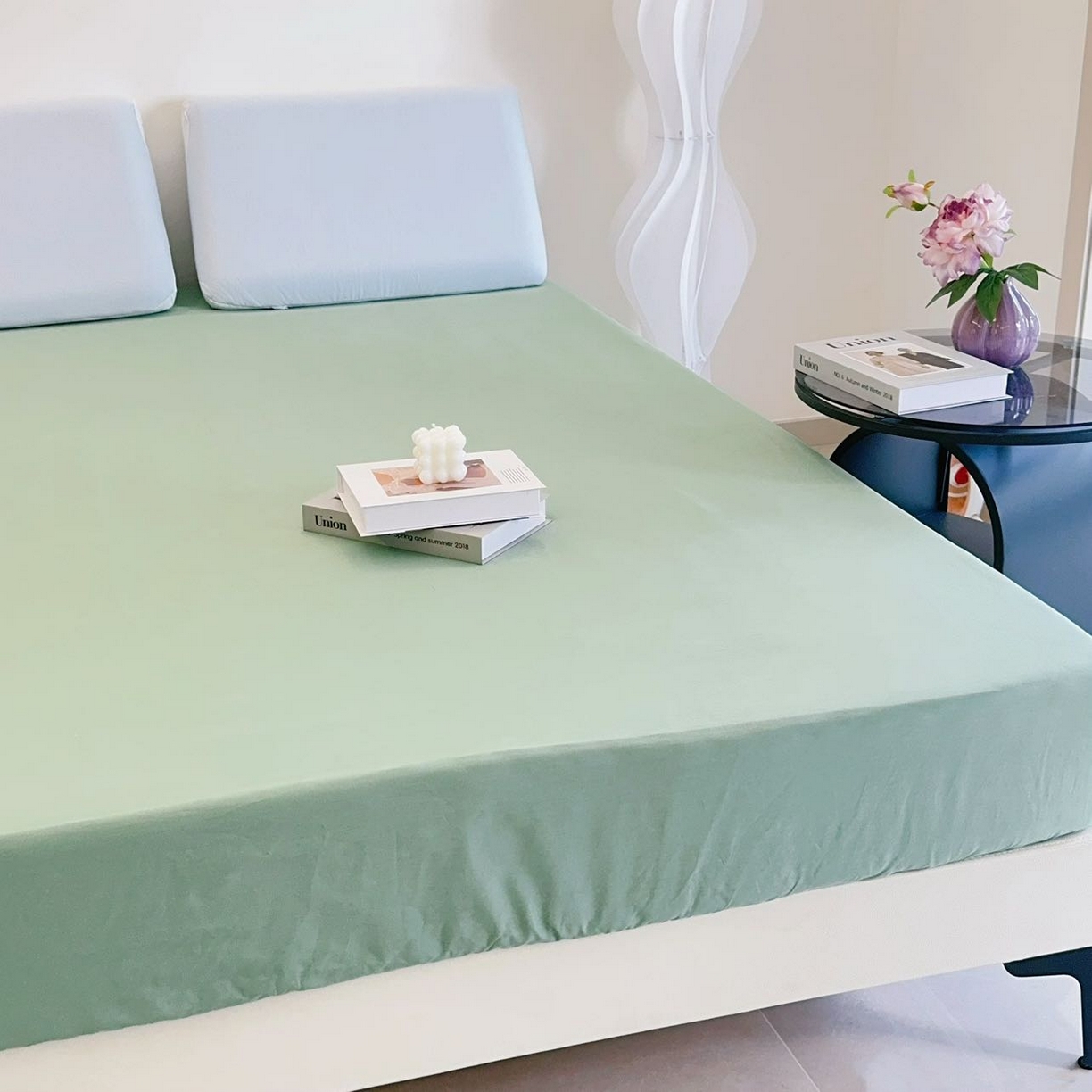 91家纺网 家纺一手货源 找家纺 兜米家居 2025新款纯色全棉床笠 松林绿