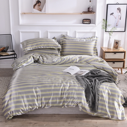 91家纺网 家纺一手货源 找家纺 （总）经年 2025新款条纹丝绸冰丝四件套