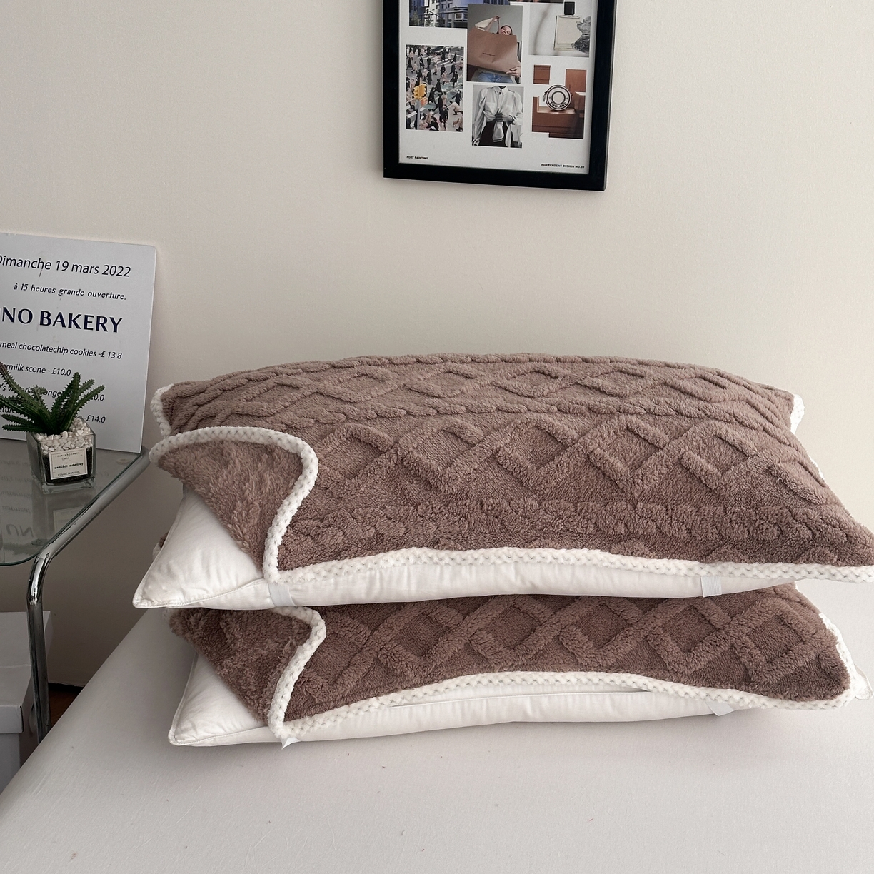 91家纺网 家纺一手货源 找家纺 乐嘉盈 2025新款塔芙绒枕皮 驼色