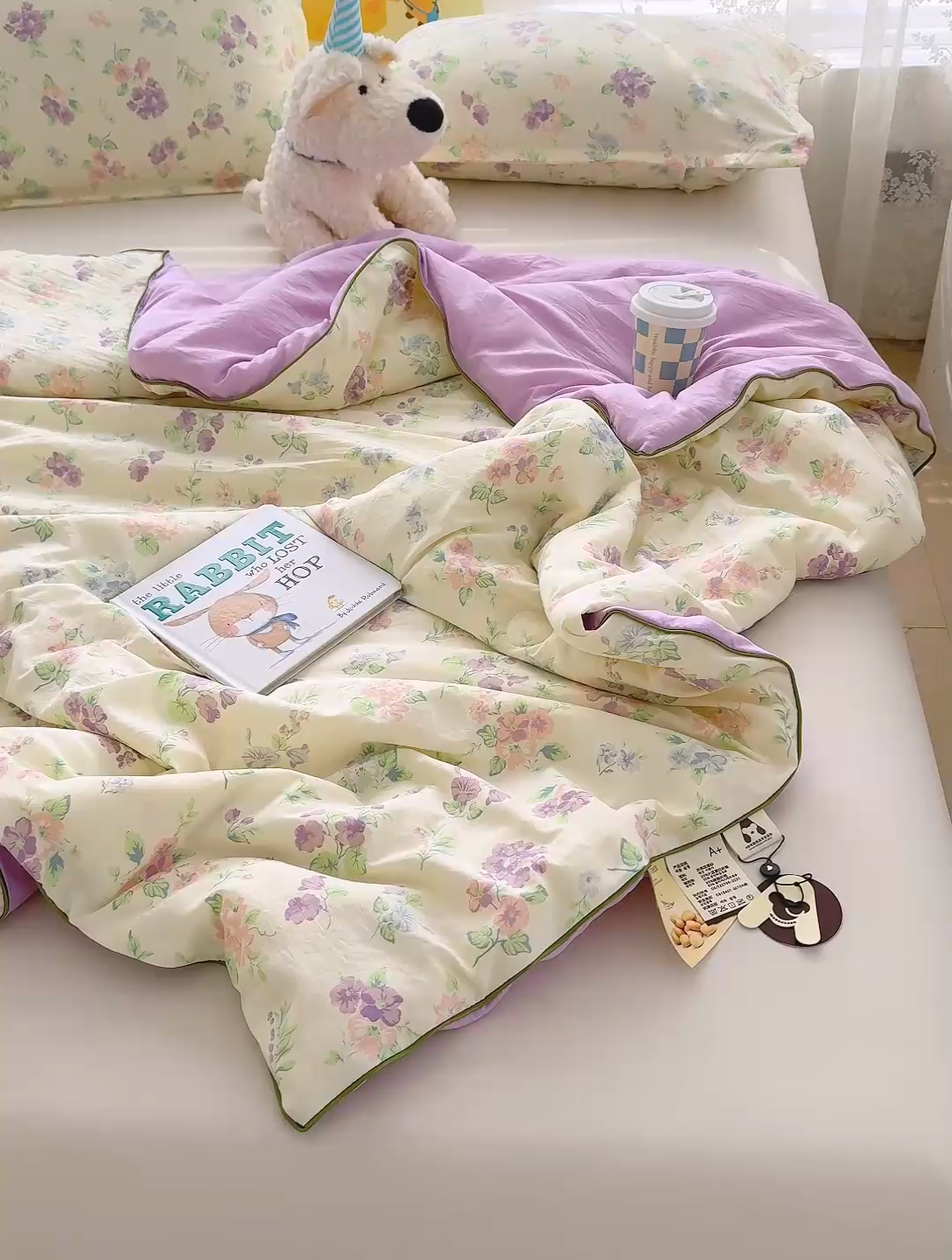 91家纺网 家纺一手货源 找家纺 星巴k家纺 2025新款A类水洗双层纱大豆纤维夏被夏凉被空调被 故事小花