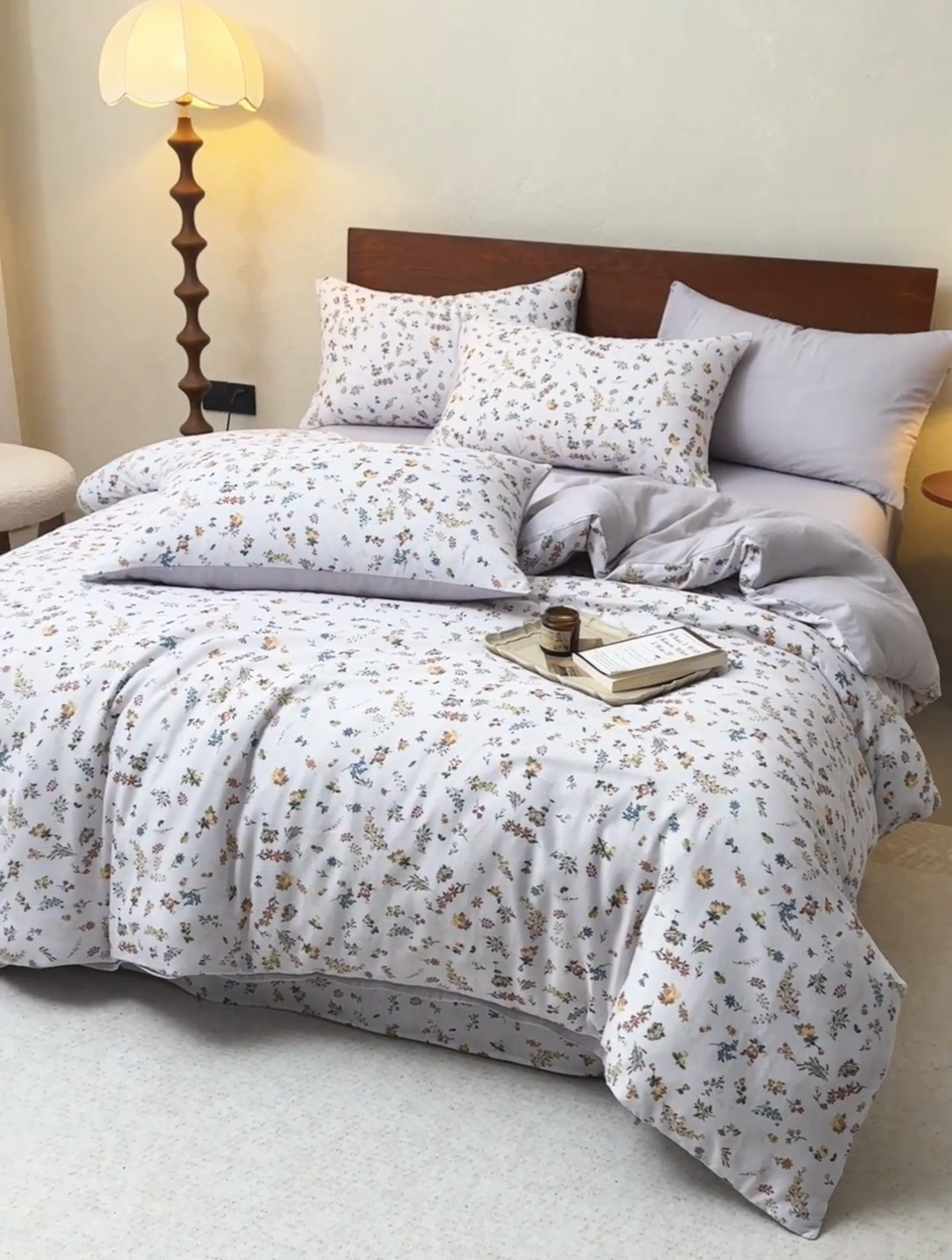 91家纺网 家纺一手货源 找家纺 2025新款40s全棉双层纱圆角吊边款四件套 春色满园-紫