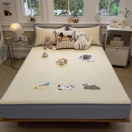 孩子王家纺 2025新款冰豆豆华夫格绣花系列床单床笠 懒懒小憩床笠