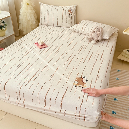 沐辰 2025春夏新款A类全棉纯棉老粗布烫画单品床笠 床笠单件 滑板恐龙-咖