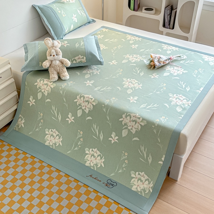 91家纺网 家纺一手货源 找家纺 阿亮家居 2025新款印花冰藤席系列 百合1