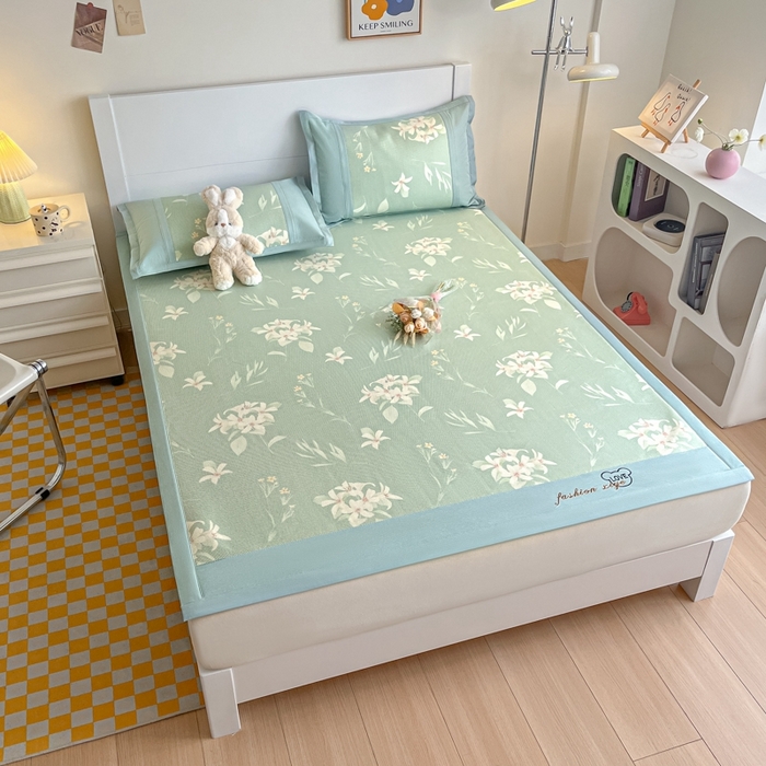 91家纺网 家纺一手货源 找家纺 阿亮家居 2025新款印花冰藤席系列 百合1