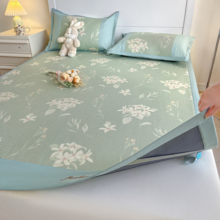 91家纺网 家纺一手货源 找家纺 阿亮家居 2025新款印花冰藤席系列 百合1