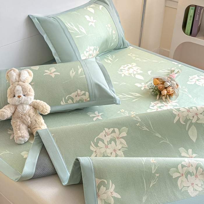 91家纺网 家纺一手货源 找家纺 阿亮家居 2025新款印花冰藤席系列 百合1