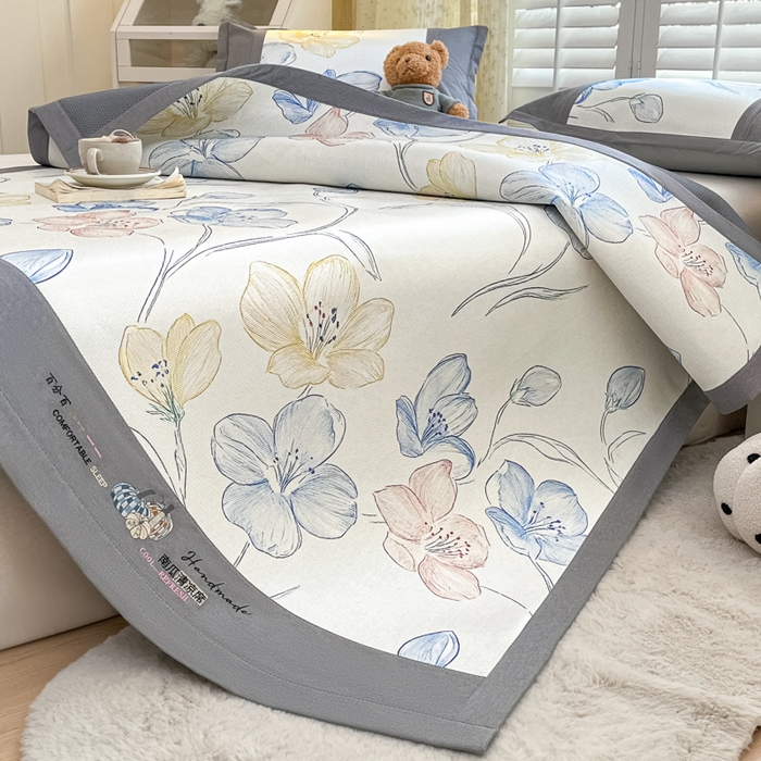 91家纺网 家纺一手货源 找家纺 阿亮家居 2025新款印花冰藤席系列 百合2