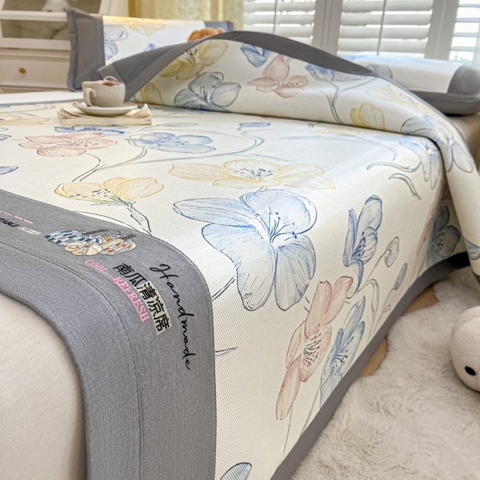 91家纺网 家纺一手货源 找家纺 阿亮家居 2025新款印花冰藤席系列 百合2